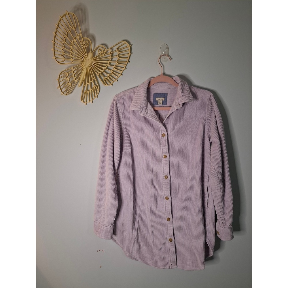 LL Bean Lavender Purple Corduroy Button Down Shirt Womens Small Cotton